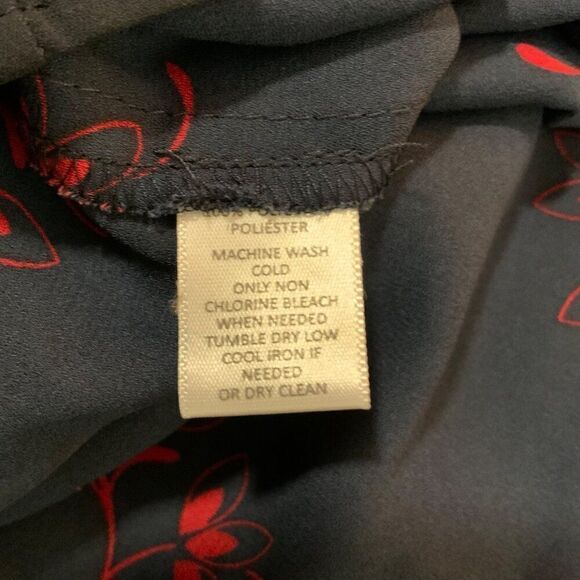 Loft Navy Blue Red Leaf Print Tie Neck Cold Shoulder Long Sleeve Top Medium - Picture 12 of 12